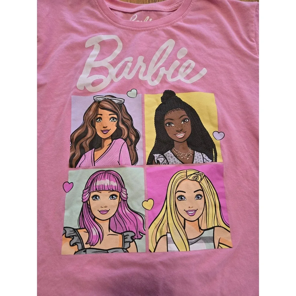 Mattel Barbie Girls Large (10/12) Pink Graphic Crew Neck‎ Short Sleeve Shirt